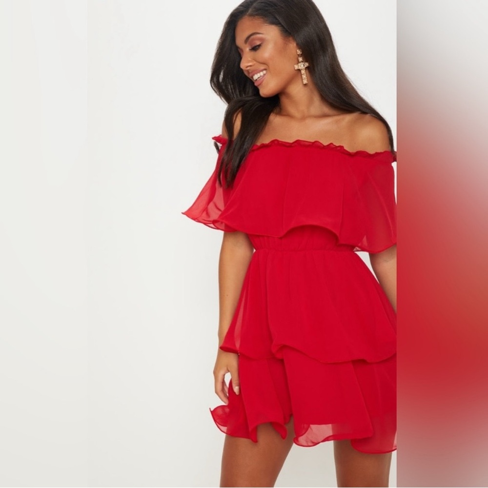PrettyLittleThing Red Ruffle Dress